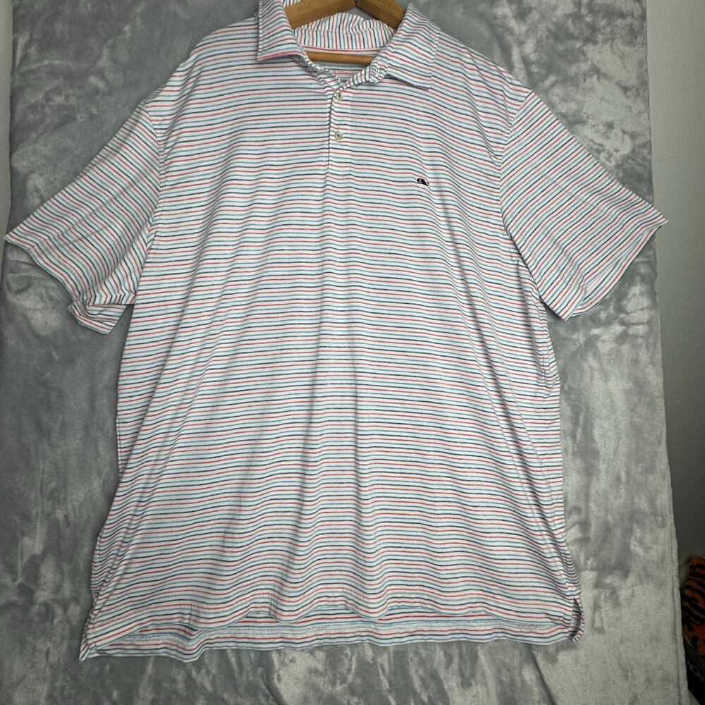 Vineyard Vines On-The-Go Sankaty Polo Shirt XXL Striped Red Blue White Mens